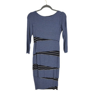 Bailey 44 Women's Striped 3/4 Sleeve Stretch Tiered Bodycon Blue Dress Size M